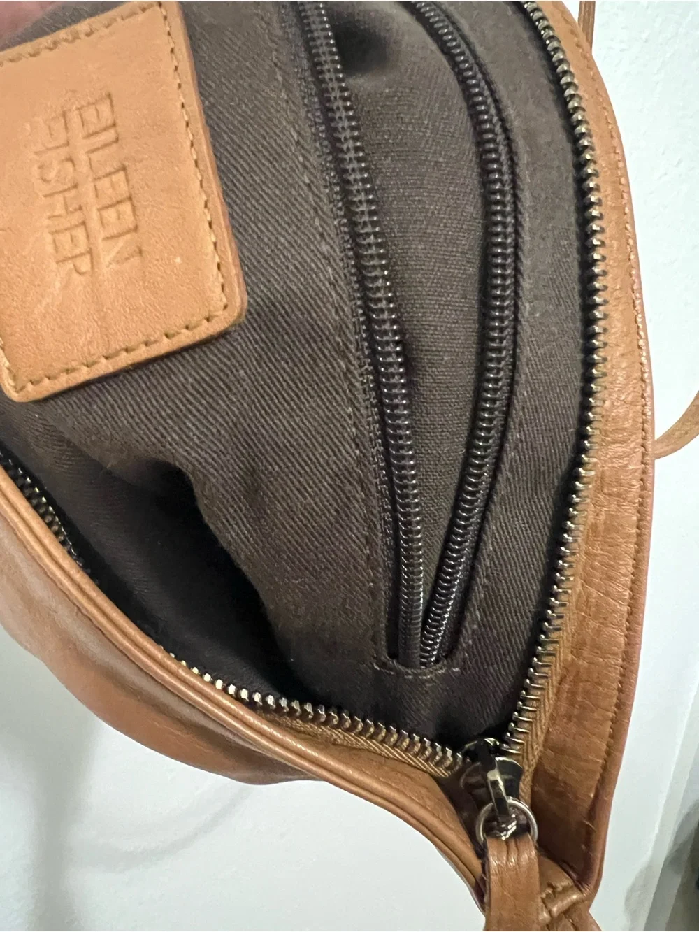 Eileen Fisher Cognac Leather Crossbody with Tassel